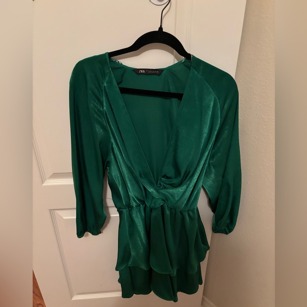 Zara Emerald Satin Blouse